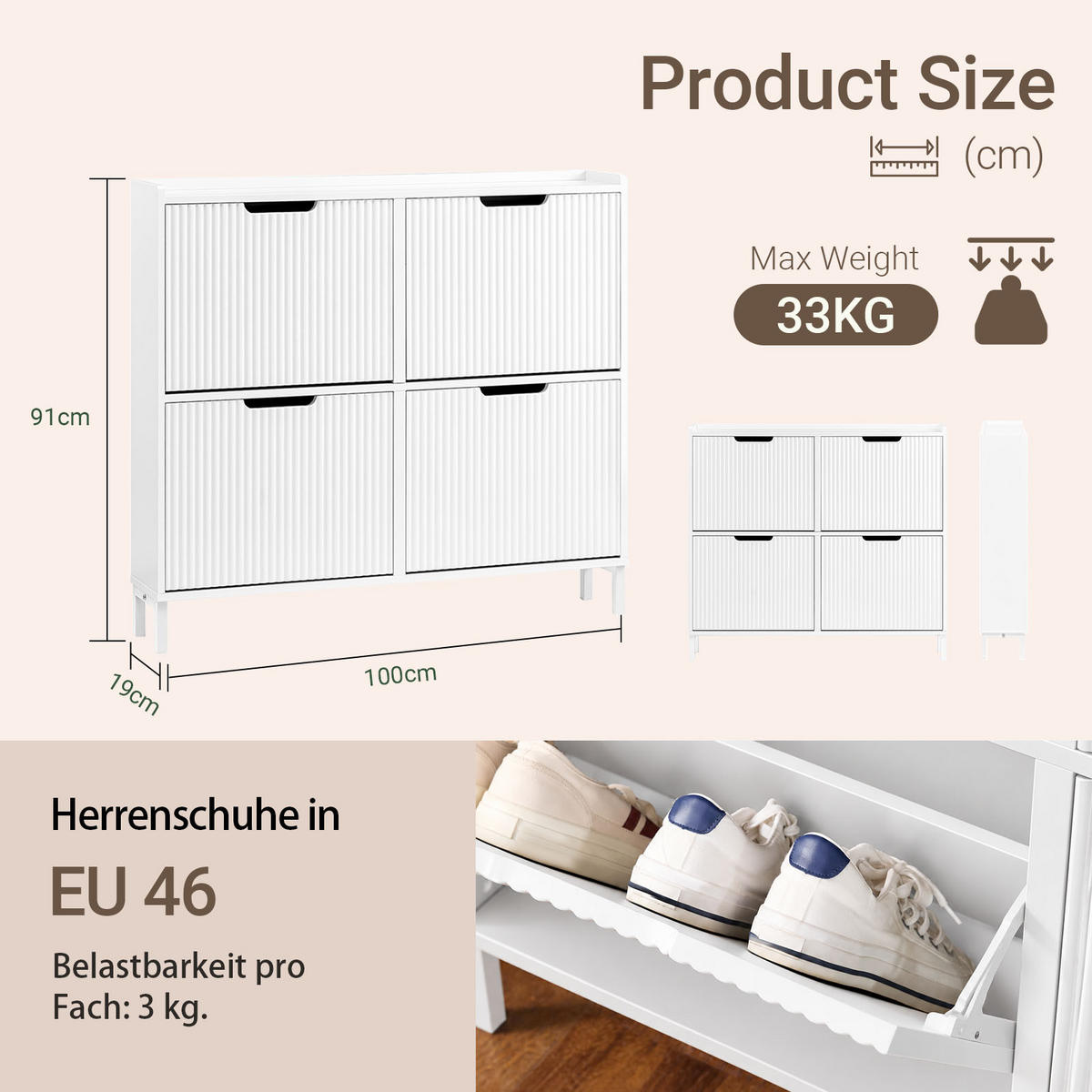 COMODĂ pentru intrare cu 4 sertare, design modern - alb, compozit lemnos/metal (100/91/19cm) - SoBuy