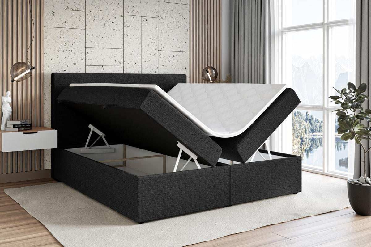 BOXBETT mit H4-Matratze und Lattenrost - LUKI - 180x200 Schwarz - Schwarz, Holzwerkstoff (180/200cm) - ALTDECOR