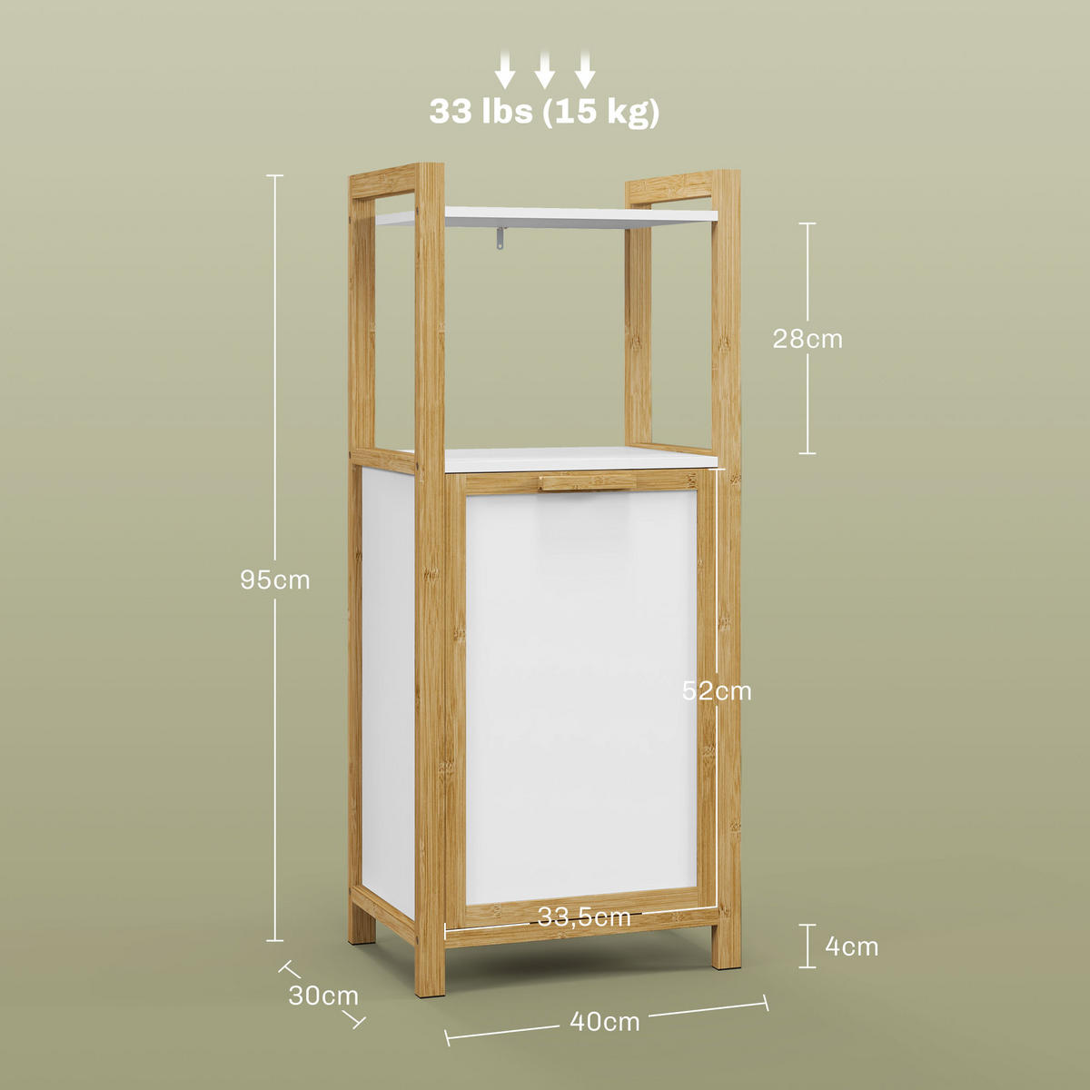 BADREGAL DE-17313 mit 2 Etagen & Wäschekorb Natur - Weiß, Naturmaterialien (40/95/30cm) - ComfortXL