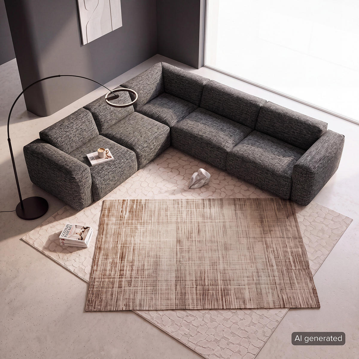 ECKSOFA mit Rundecke - Schwarz/Grau, Kunststoff/Textil (325/260cm) - home24
