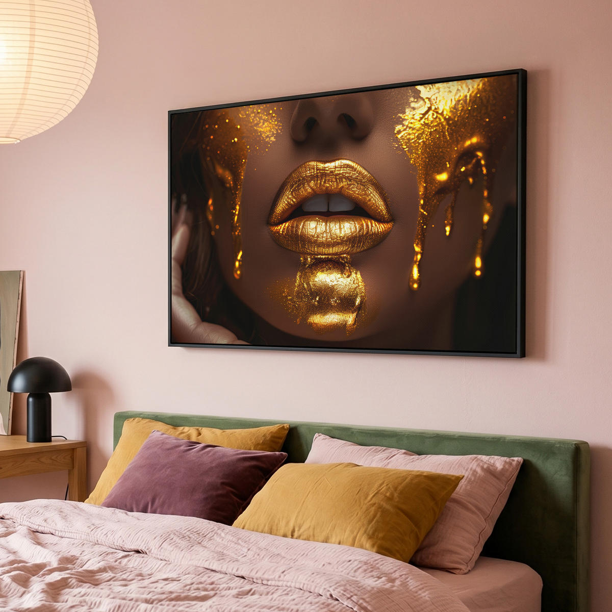 LEINWAND Bilder mit Rahmen - Frau - Gold - Luxus - Porträt - 120x80 - Goldfarben, Textil (120/80cm) - MuchoWow