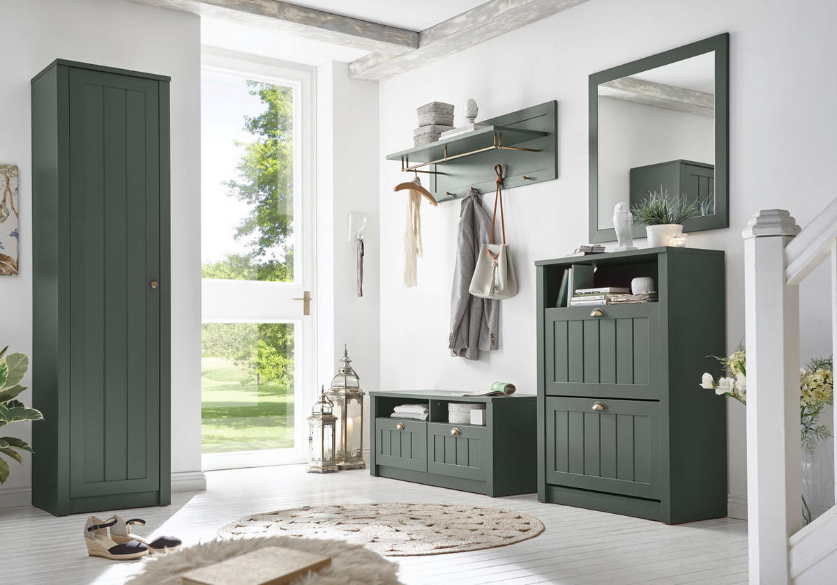SCHUHSCHRANK grün, Landhausstil, Mehrzweckschrank 50 x 197 cm - Dunkelgrün/Goldfarben, Holzwerkstoff/Metall (50/197/43cm) - Furn.Design