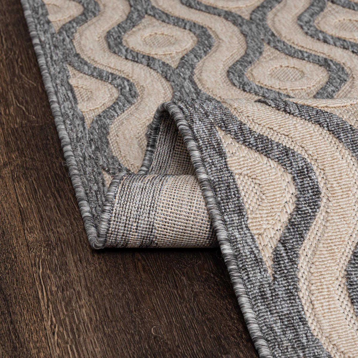 TEPPICH Beige In-Outdoor Geometrisch - Kurzflor Rechteckig - Grau - 200 x 300 cm - Beige/Anthrazit, Textil (200/300cm) - Mazovia