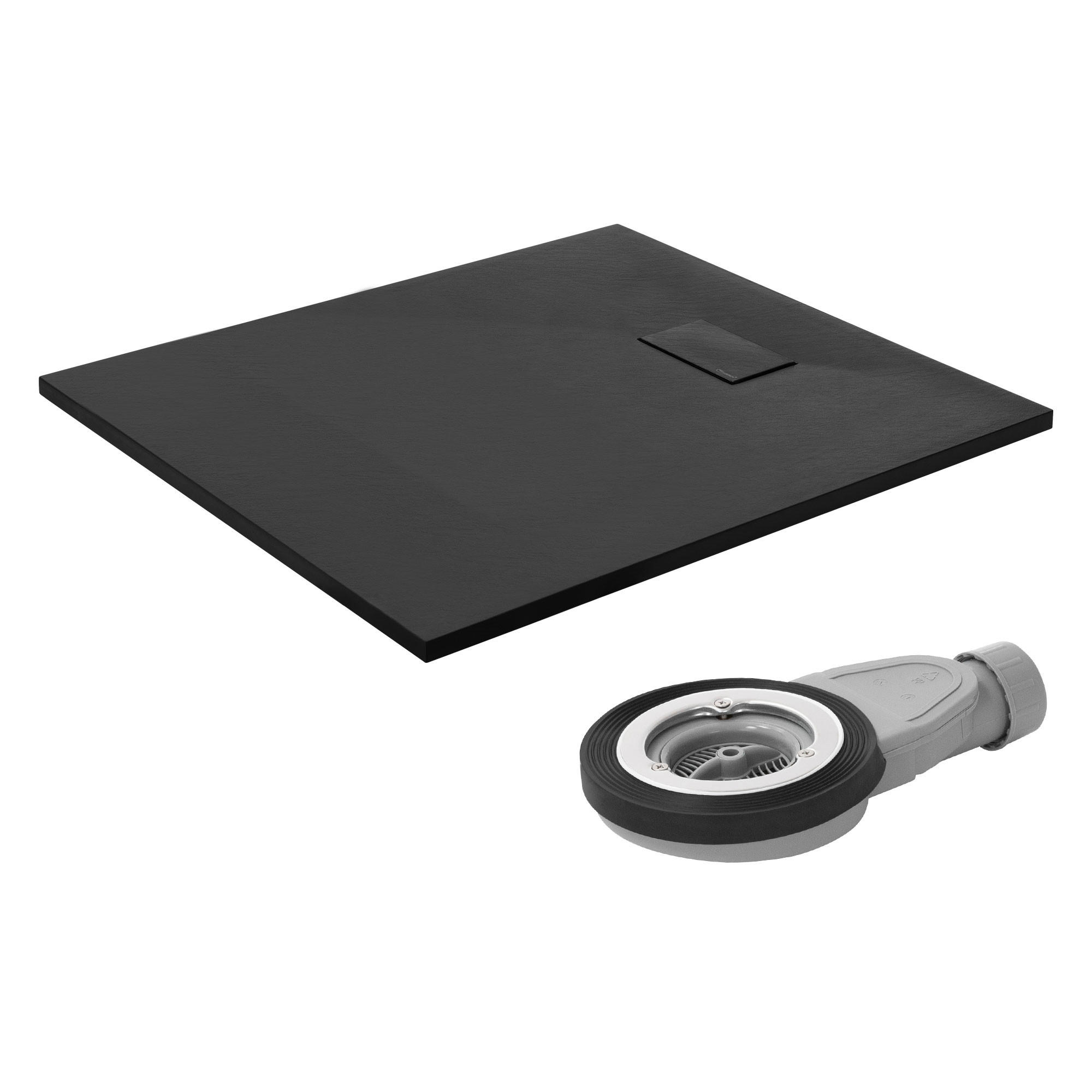 DUSCHWANNE 100x90 cm Schwarz mit Ablaufgarnitur aus SMC - Schwarz, Kunststoff (90/3/100cm) - LuxeBath