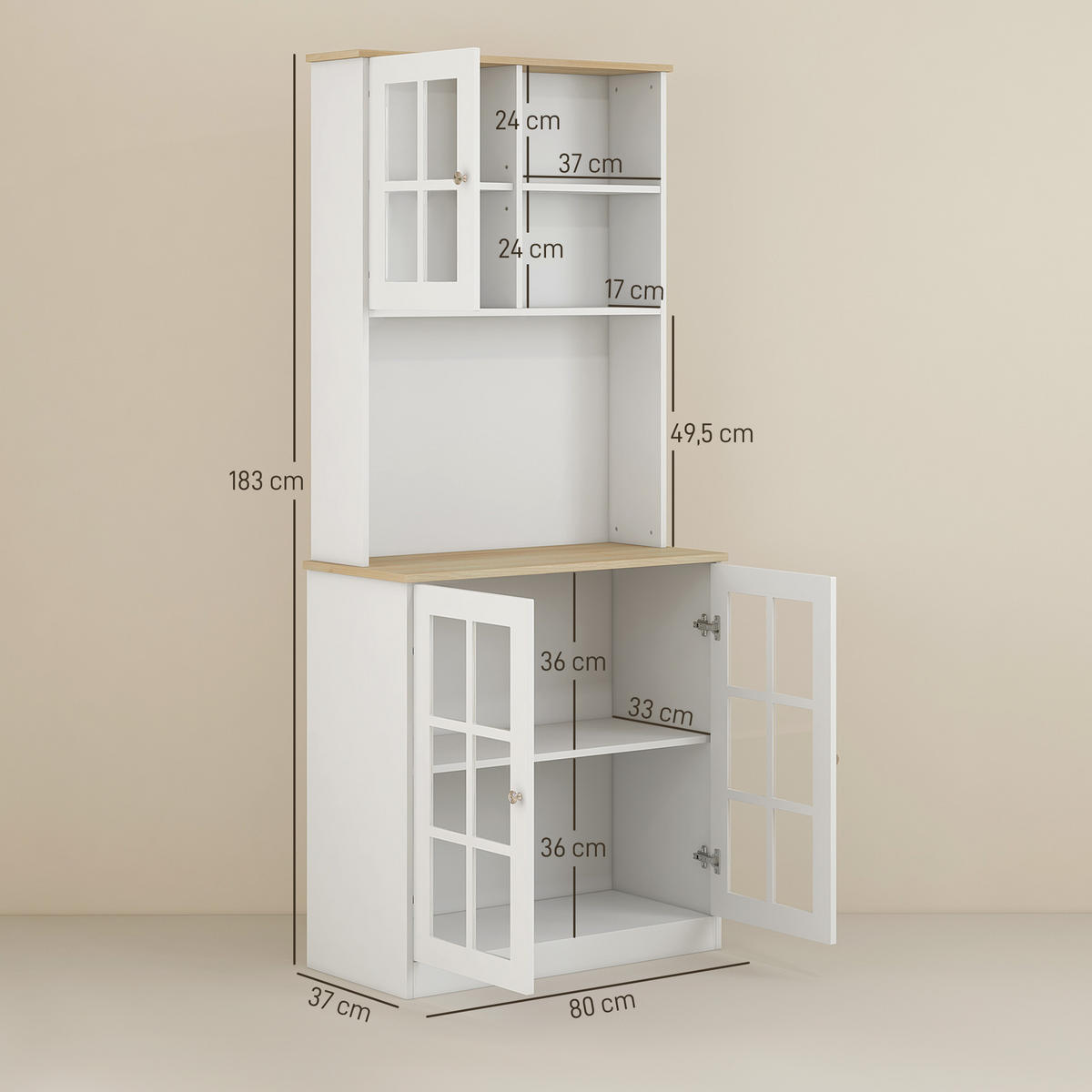KÜCHENSCHRANK Weiß Eichefarben 80/37/183 cm - Weiß, Holz (80/183/37cm) - PANGIVO