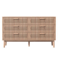KOMMODE mit 6 Schubladen - gerillte Fronten und konische Beine - für Wohnzimmer und Schlafzimmer - Eichefarben, Holzwerkstoff (100/73/34cm) - DELFA