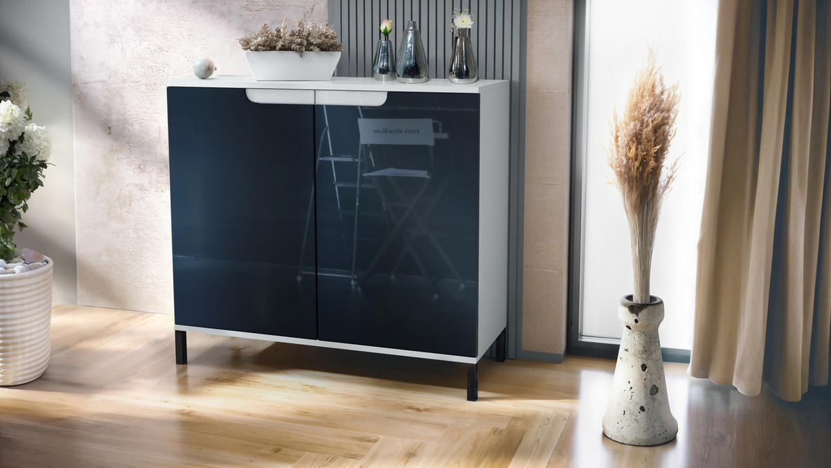 KOMMODE Sylt Schwarz Hochglanz - Schwarz Hochglanz, Holzwerkstoff (92.5/83.5/35cm) - Vladon