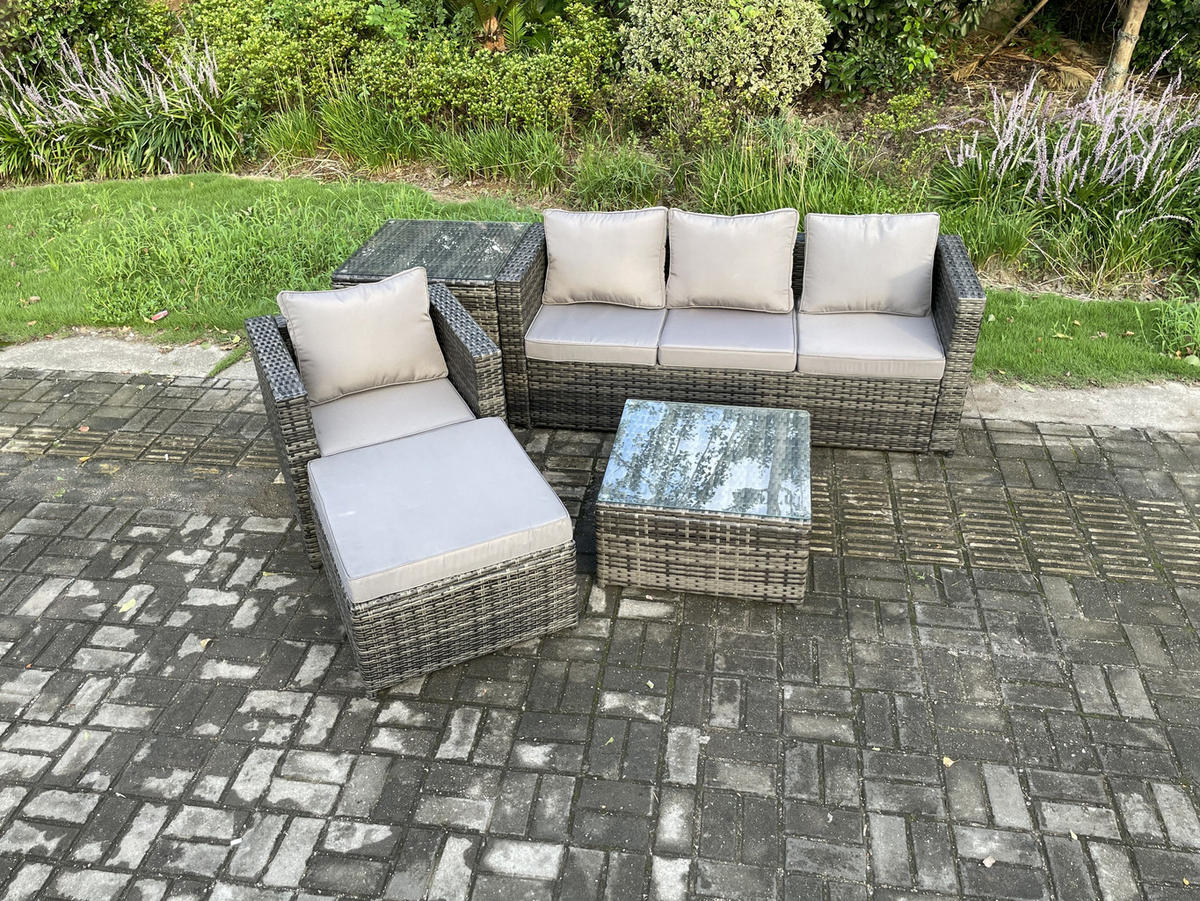 GARTENTISCHGRUPPE Polyrattan 5-Sitzer - Dunkelgrau, Metall - Fimous