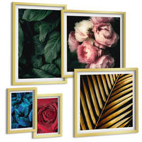 BILDER SET 5er Set - 50x50 cm & 20x30 cm & 40x60 cm Goldrahmen - Abstrakte schwarze Muster - Goldfarben, Kunststoff (40/60cm) - TULUP