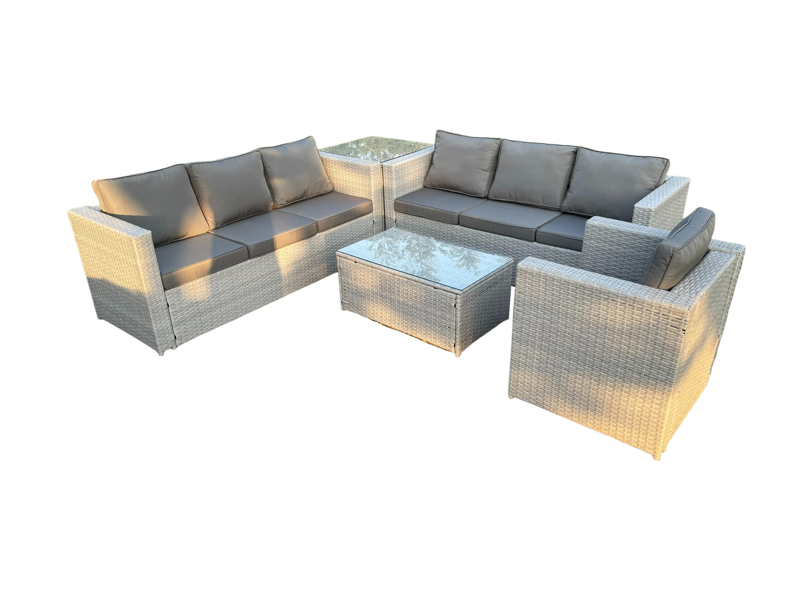 GARTENMÖBEL SET Polyrattan Helles Grau 7-Sitzer - Hellgrau, Metall - Fimous