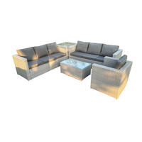 GARTENMÖBEL SET Polyrattan Helles Grau 7-Sitzer - Hellgrau, Metall - Fimous