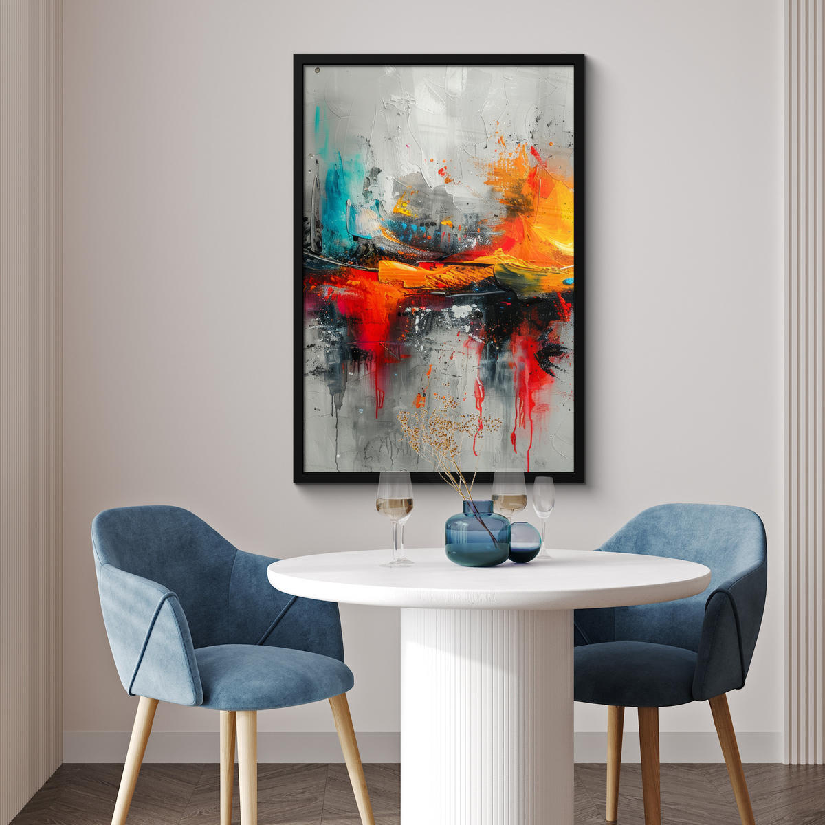 POSTER MIT RAHMEN Moderne Kunst - Orange - Grau - Abstrakt 60x90 cm - Hellgrau, Papier (60/90cm) - MuchoWow