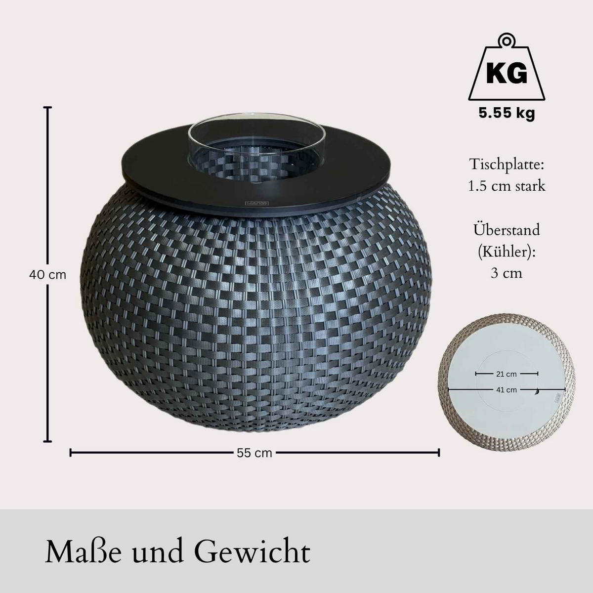 BEISTELLTISCH MIT ACRYL-KÜHLER Milano Champagner/Schwarz 40 cm - Champagner/Schwarz, Kunststoff (55/55/40cm) - COOTAB Cooler Table