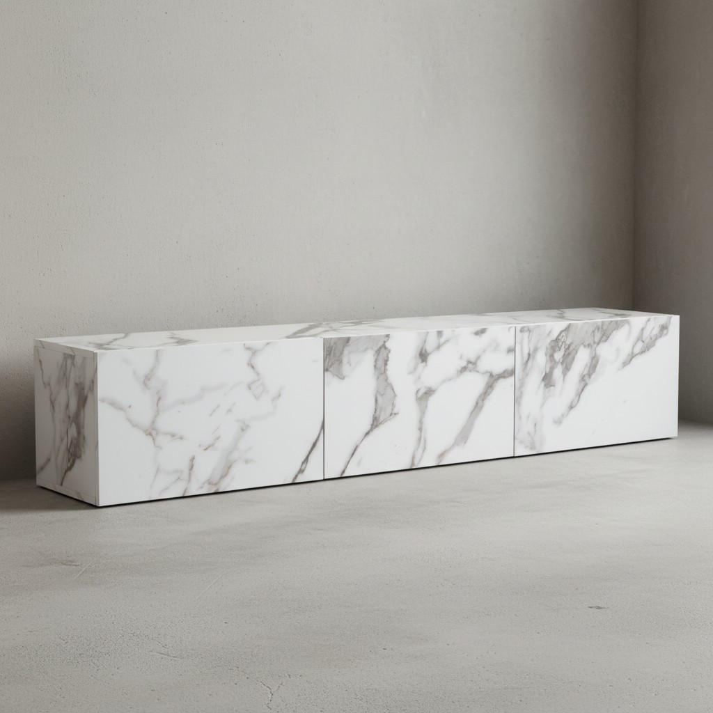 TV-LOWBOARD hängend groß, Marmor-Optik, Klapptüren, modern, Weiß 160x30x30 cm - Weiß, Metall (160/30/30cm) - KADIMA DESIGN