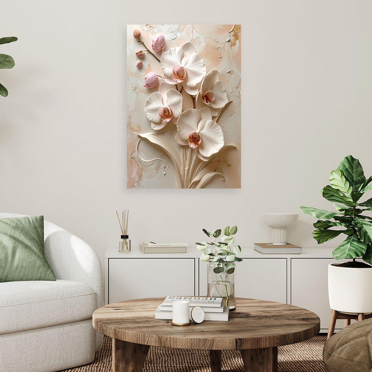 LEINWANDBILD, Zarte rosa Orchideen in einer dekorativen 3D-Komposition - Rosa, Textil (80/120cm) - Feeby