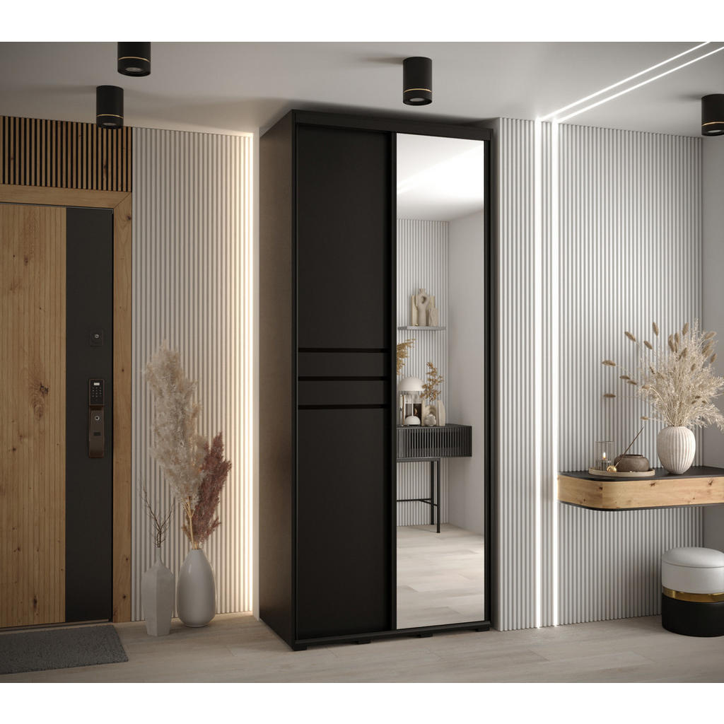 Thumbnail - Abiks Möbel Schwebetürenschrank, Schwarz, Schwarz, Schwarz, Metall, Nachbildung, 6 Fächer, 100x235x45 cm, Schlafzimmer, ...
