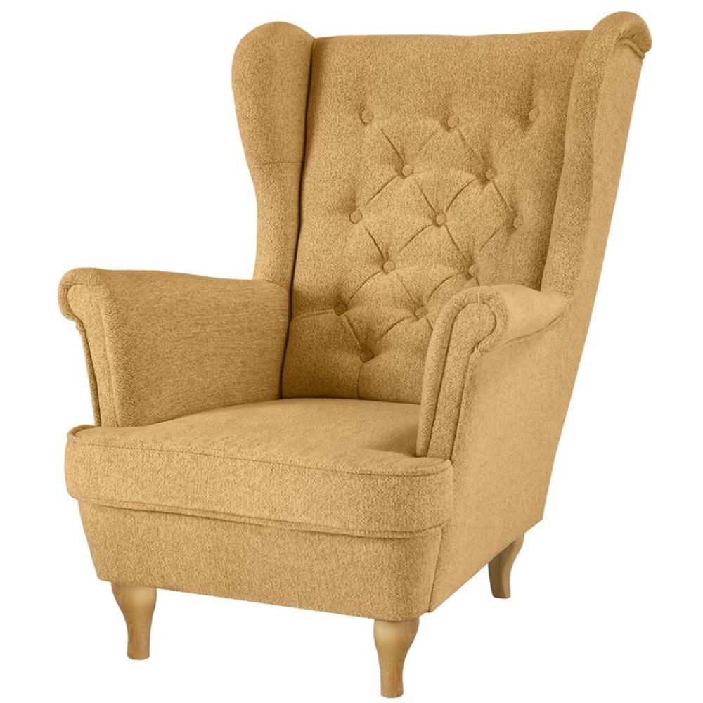 CHESTERFIELD-SESSEL Falco gelb mit Buche Holzbeinen - Gelb, Holz/Textil (82/102/92cm) - Beautysofa
