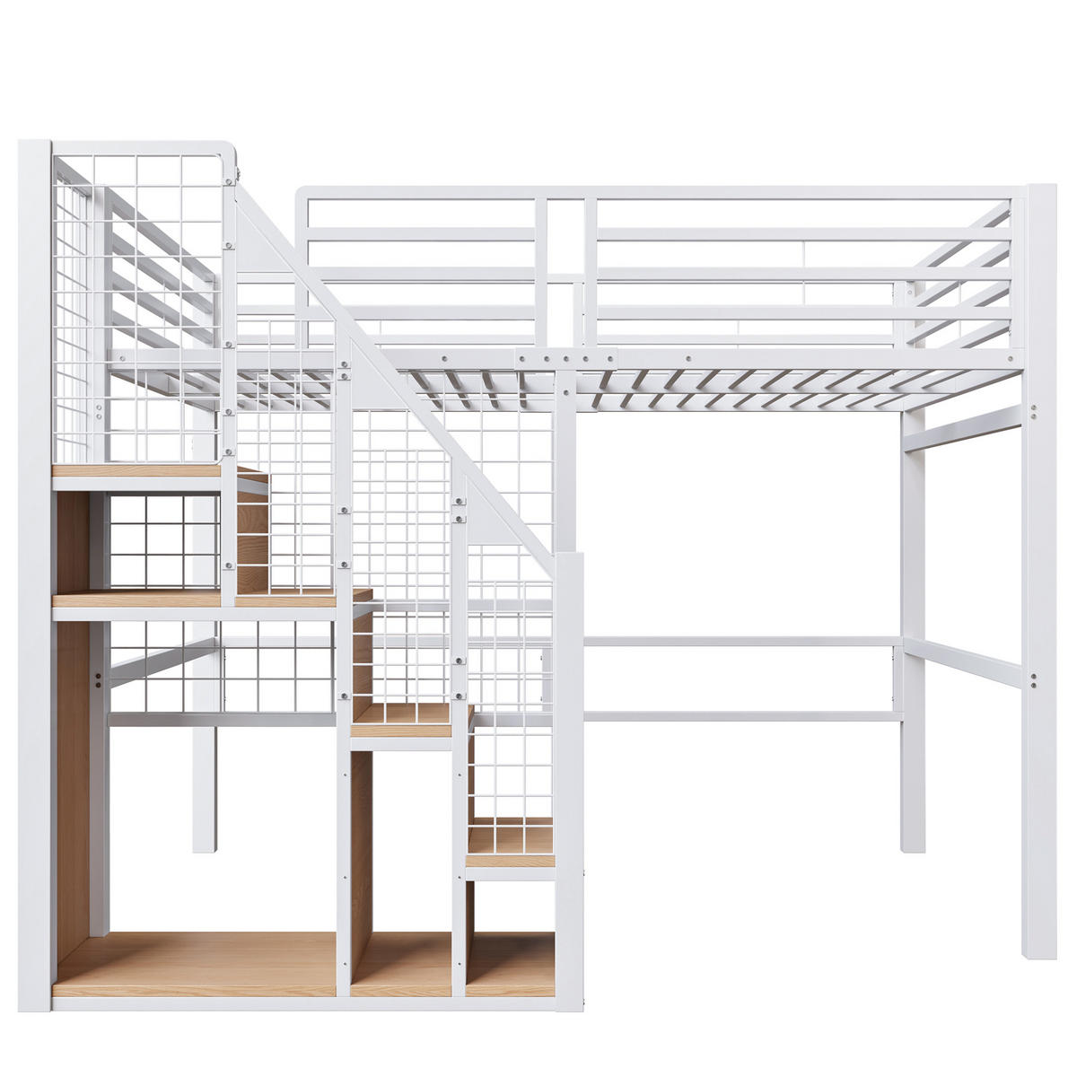 HOCHBETT aus Metall 140x200 cm in Weiß mit Treppe & Stauraum - Weiß, Metall (140/200cm) - Modfu
