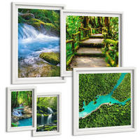 BILDER SET 5er Set - 50x50 cm & 20x30 cm & 40x60 cm Weißer Rahmen - Grüne Berge, Flussfelsen - Weiß, Kunststoff (40/60cm) - TULUP