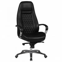 CHEFSESSEL Echtleder mit Aluminiumfußkreuz und ergonomischer Sitzform MADRID, Schwarz 70x68x130 cm - Silberfarben/Schwarz, Leder/Metall (70/130/68cm) - KADIMA DESIGN