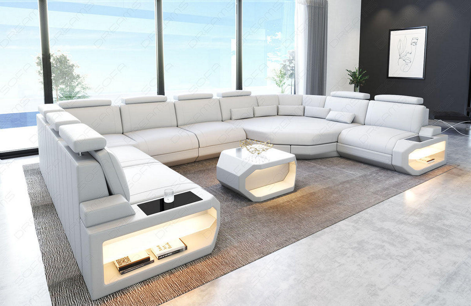 Thumbnail - Sofa Dreams Ledersofa, Weiß, Leder, L-Form, 427x93x280 cm, Wohnzimmer, Sofas & Couches, Wohnlandschaften, Wohnlandschaft...