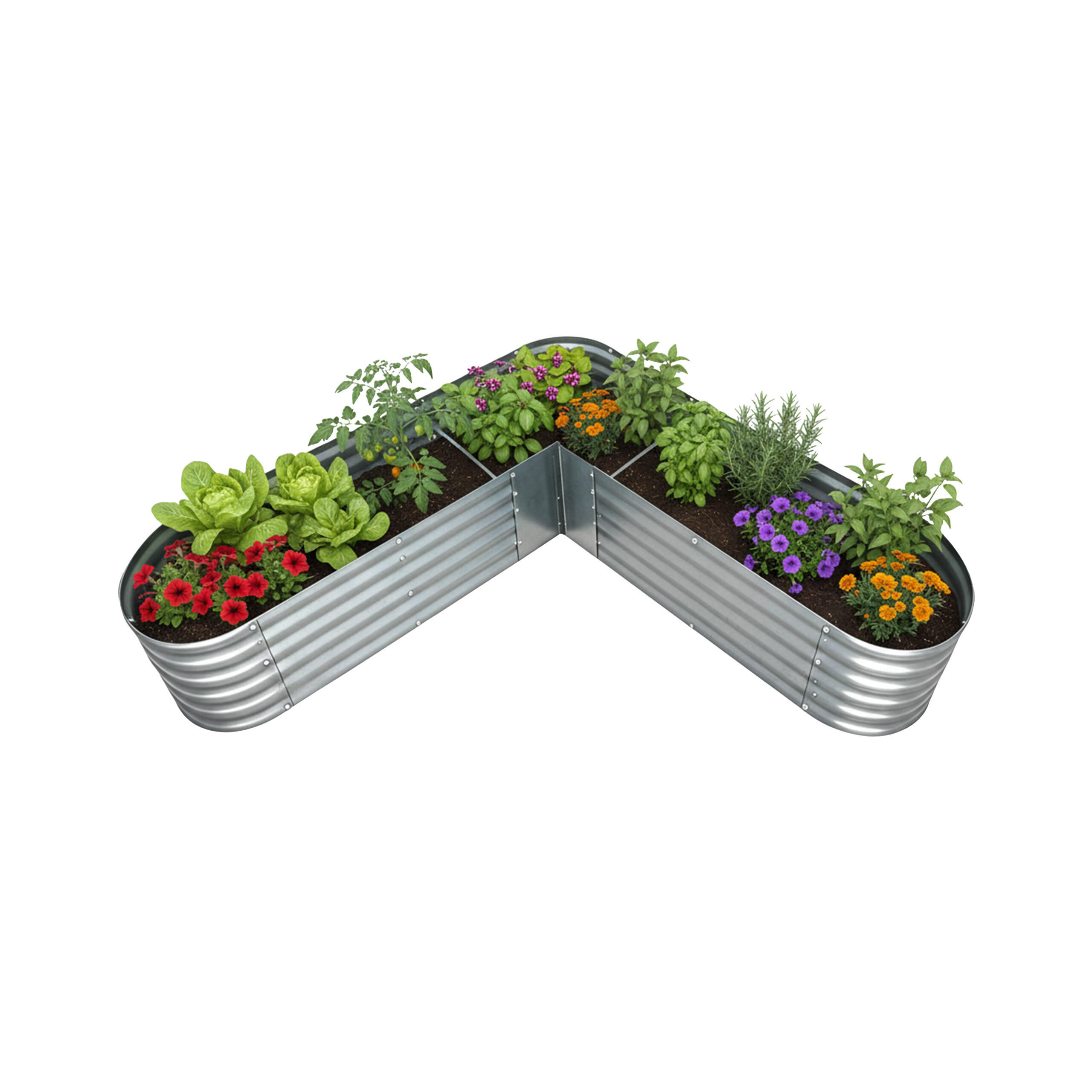 HOCHBEET Silber L-Form verzinktes Eisen 43x203 cm - Silberfarben, Metall (203/43/203cm) - Relaxdays