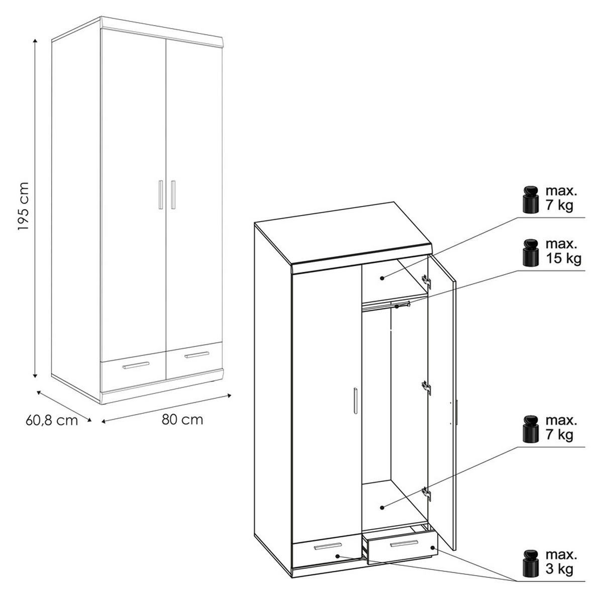 KLEIDERSCHRANK Imperia-129 - Braun, Holzwerkstoff (80/195/61cm) - Lomado