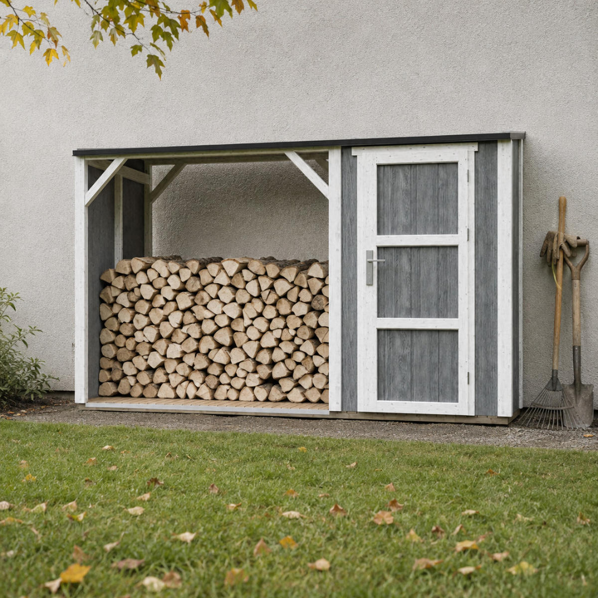 PRÍSTREŠOK na drevo s kôlňou 4,14 m² M985 - prírodná farba, drevo (120/220/345cm) - Timbela