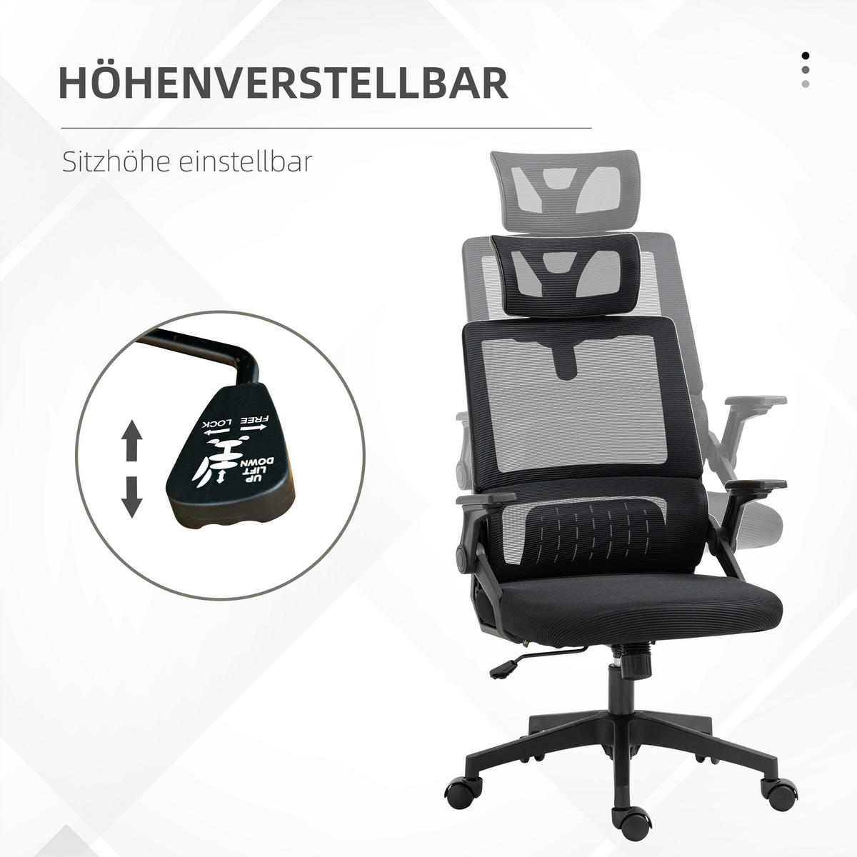 BÜROSTUHL Schreibtischstuhl Office-Stuhl, höhenverstellbar, 1 Kopfstütze, 60 x 61 x 121,5 cm. Schwarz - Schwarz, Textil (61/121.5/60cm)