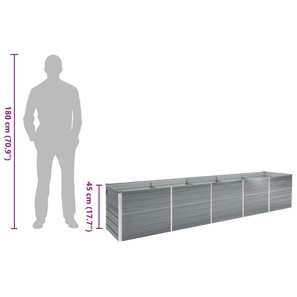 GARTEN-HOCHBEET Verzinkter Stahl 400/80/45 Cm Grau - Grau, Metall (80/45/400cm) - vidaXL