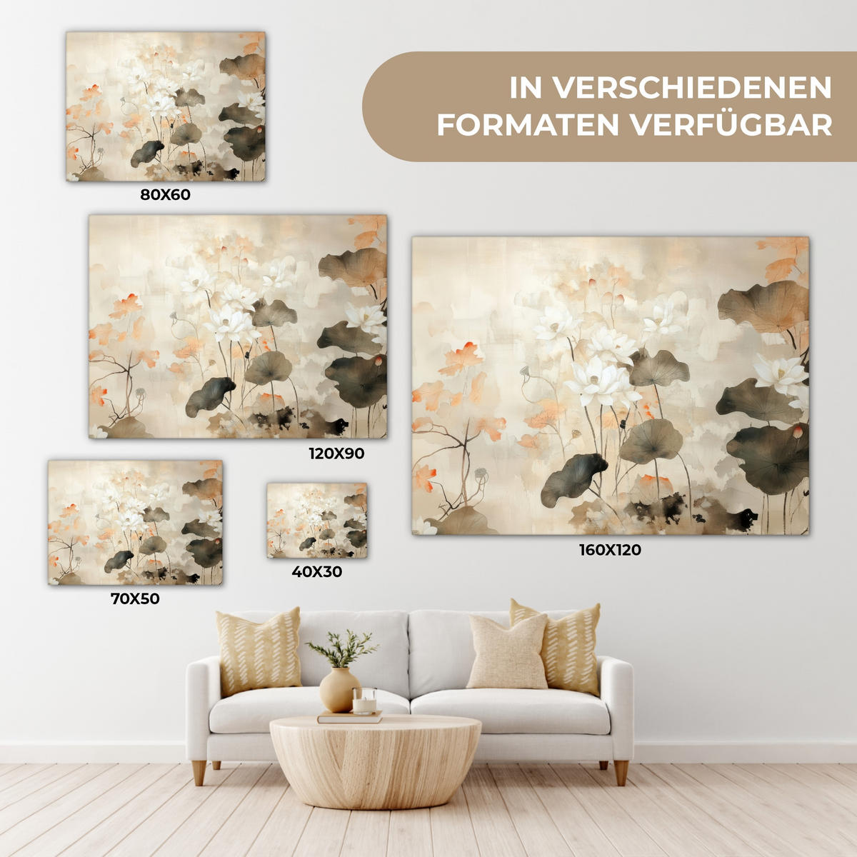 LEINWANDBILD Blumen - Japandi - Wabi sabi 40x30 cm - Sandfarben, Textil (40/30cm) - MuchoWow