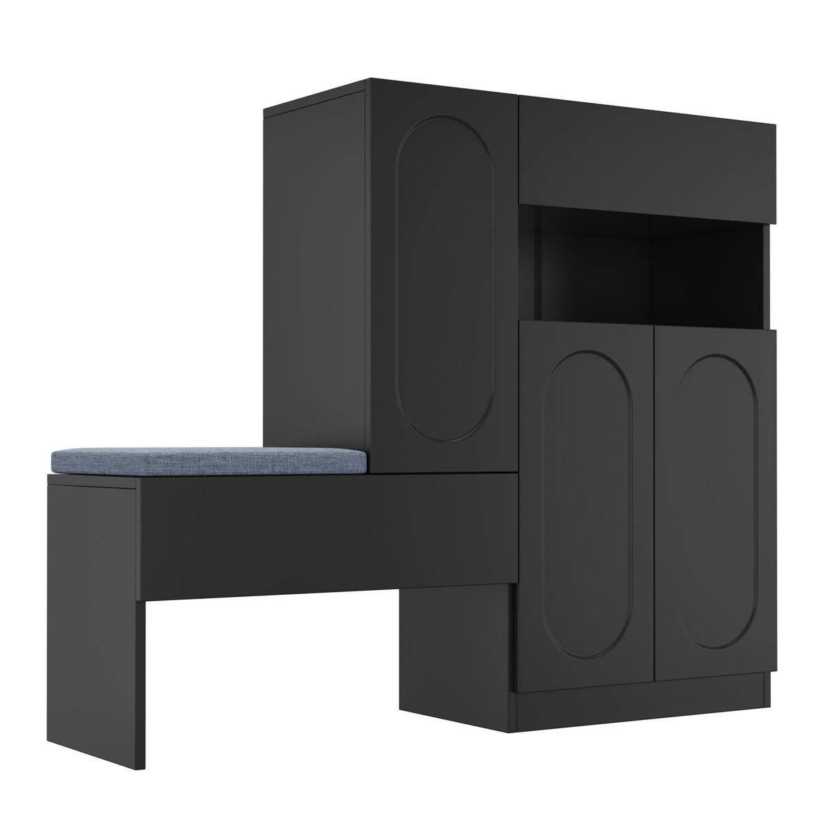 SCHUHSCHRANK mit Sitzbank 130 x 35 x 110 cm Schwarz - Schwarz, Holzwerkstoff (35/110/130cm) - Beauniv