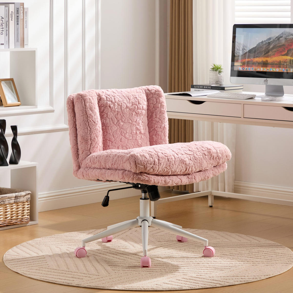 SCHREIBTISCHSTUHL Rosa 63/67/94 cm höhenverstellbar - Pink, Metall (63/94/67cm) - PANGIVO