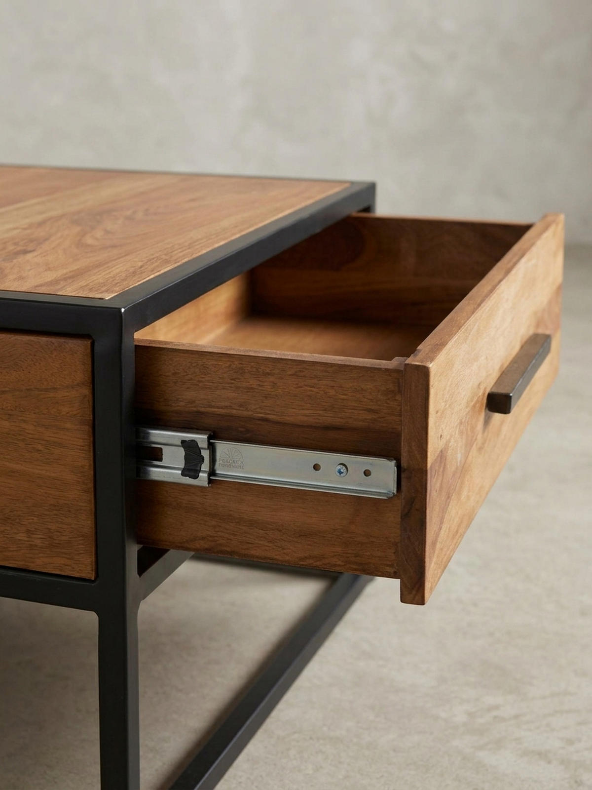 COUCHTISCH Industriestil, Metall und Holz, mit Schublade, 50 kg Tragkraft - Schwarz/Braun, Holz/Metall (65/65/38cm) - KADIMA DESIGN