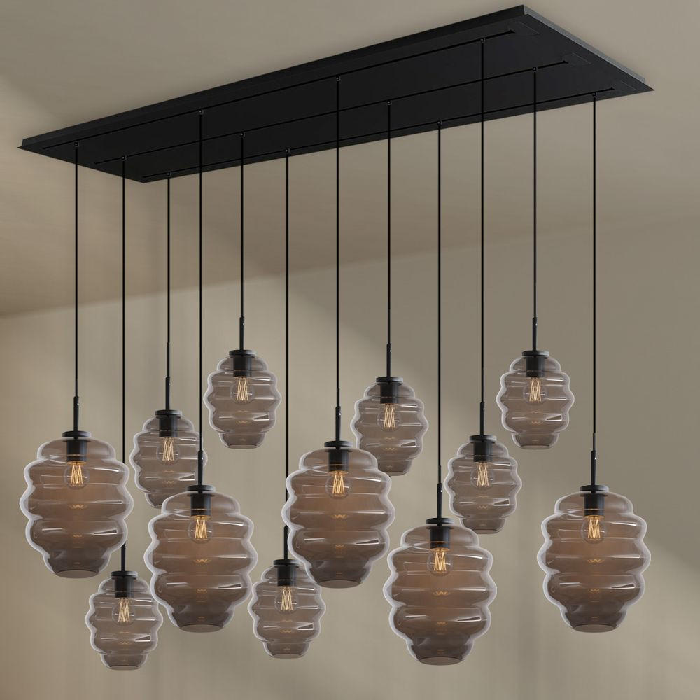HÄNGELEUCHTE Echos 12-flammig Rauch Ø 18/25cm - Anthrazit/Schwarz, Glas (18/18/20cm) - s.luce