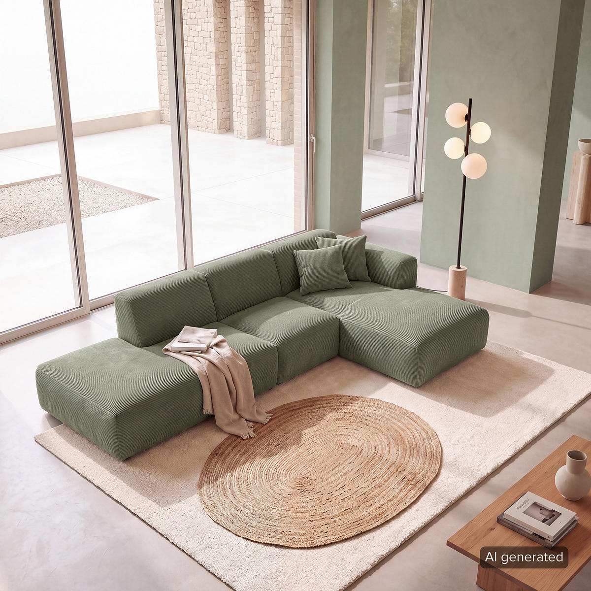 ECKSOFA mit Chaiselongue - Dunkelgrün/Schwarz, Kunststoff/Textil (290/173cm) - home24