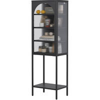 VITRINE 35/50/160 cm mit verstellbaren Einlegeböden, gewölbter Glastür und Kippsicherung, Schwarz - Schwarz, Glas (50/160/35cm) - Redom