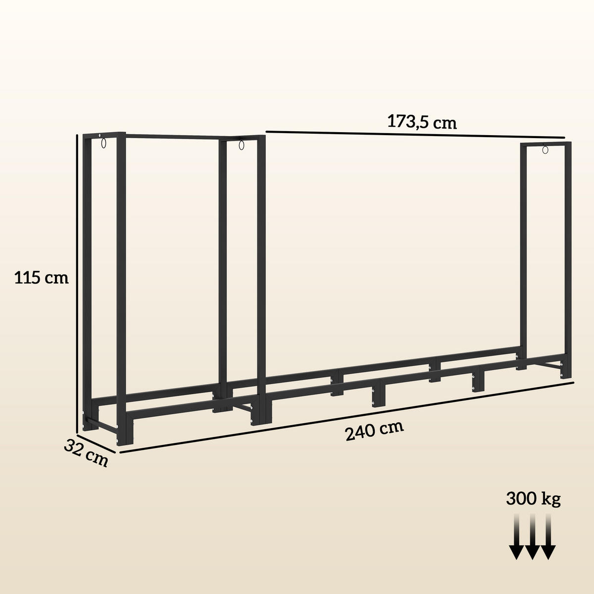 KAMINHOLZREGAL bis 300 kg - Schwarz, Metall (32/115/240cm) - Outsunny