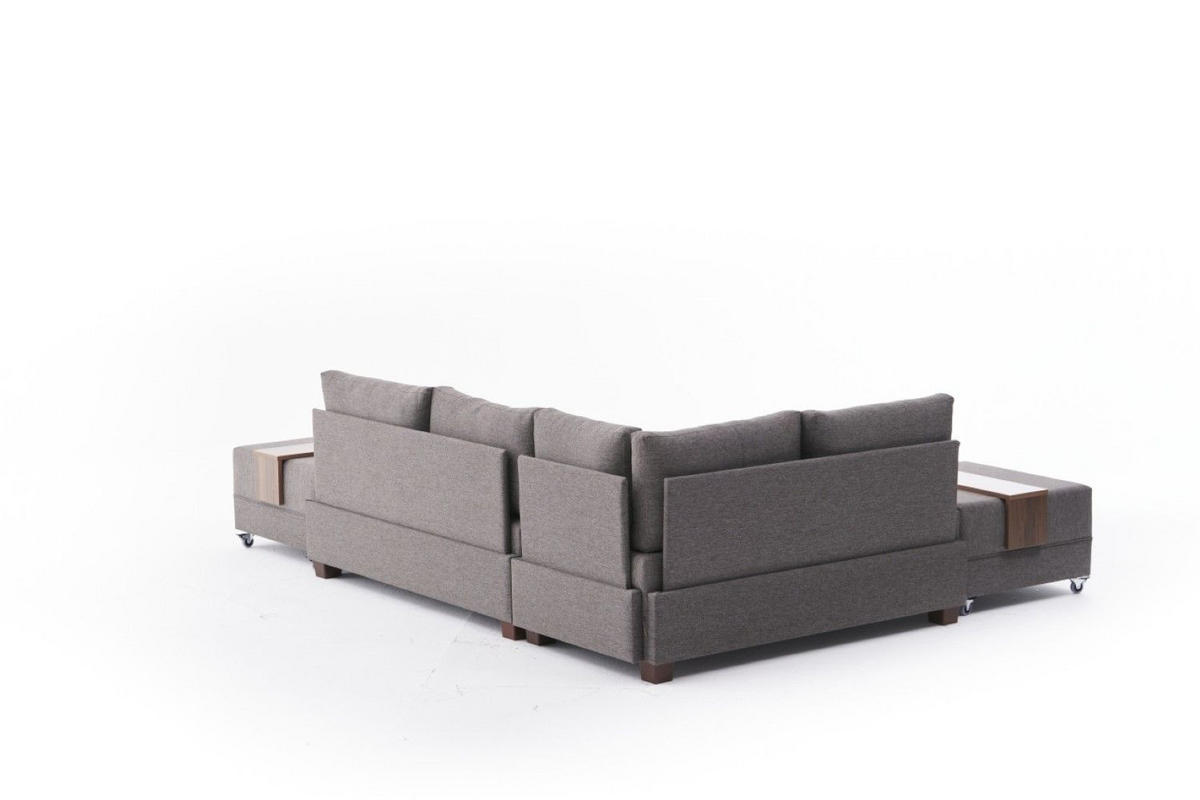 ECKSOFA mit rollbarer Schlaffunktion - Taupe/Walnussfarben, Holz/Textil (280/210cm) - myHomelando