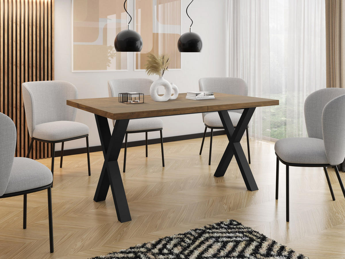 ESSTISCH Blake rechteckig ausziehbar, Lefkas Eiche 120-220/80/76 cm - Alteiche/Schwarz, Holzwerkstoff/Metall (120/80/76cm) - WFL GROUP