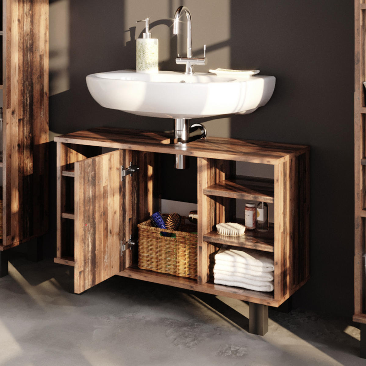 WASCHBECKENUNTERSCHRANK Fynn Antikholz 80 x 54 cm - Eichefarben, Holzwerkstoff (80/54/32cm) - Vicco