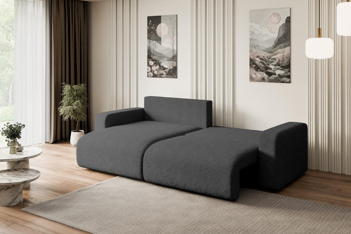 ECKSOFA mit Schlaffunktion und Bettkasten KLEEA-L - 247x143x83 cm Grau Bouclé - Schwarz/Grau, Holzwerkstoff/Kunststoff (247/143cm) - ALTDECOR