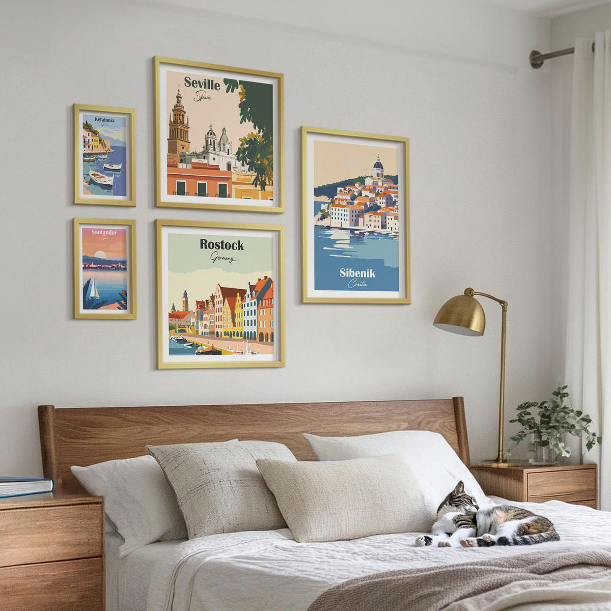 WANDBILDER 5er Set - 50x50 cm & 20x30 cm & 40x60 cm Goldrahmen - Berglandschaften und Städte - Goldfarben, Kunststoff (40/60cm) - ArtPrintCave