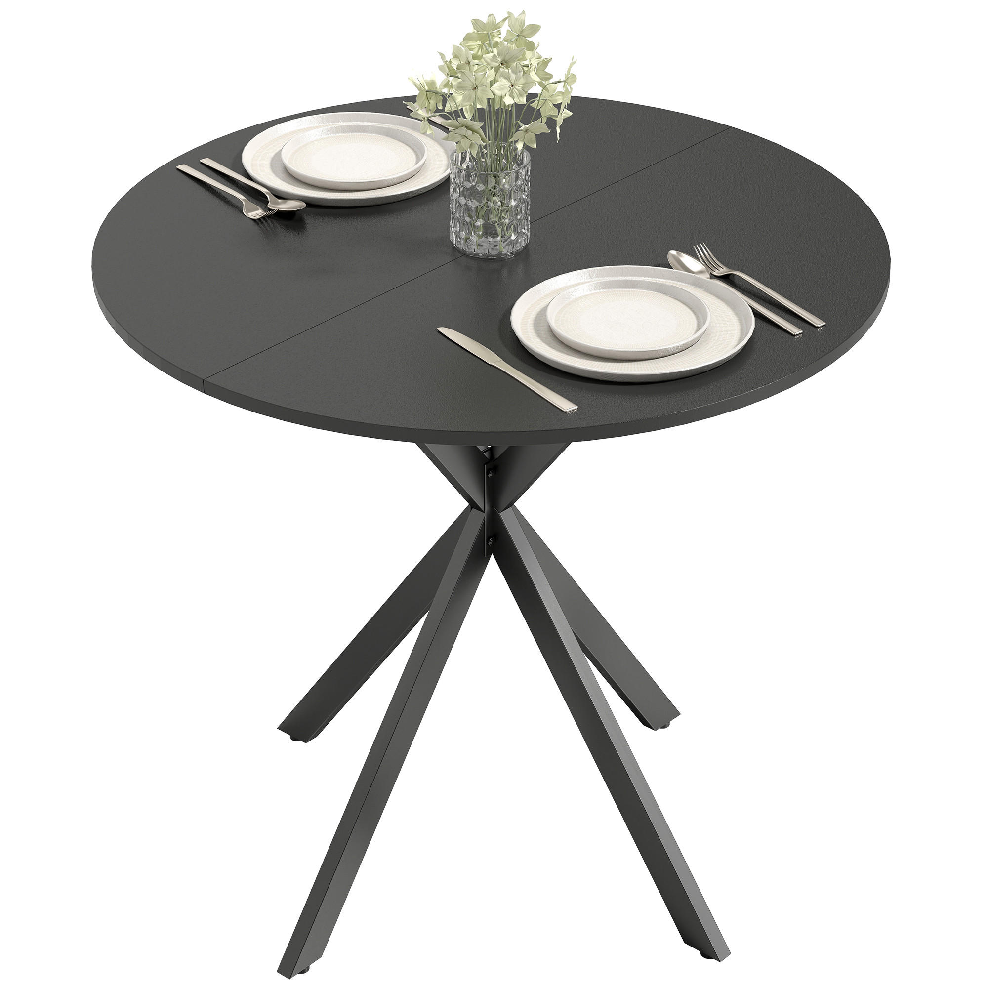 ESSTISCH DE-08413 X-förmige Stahlbeine, Ø80 cm Schwarz - Schwarz, Holzwerkstoff (80/80/75cm) - ComfortXL