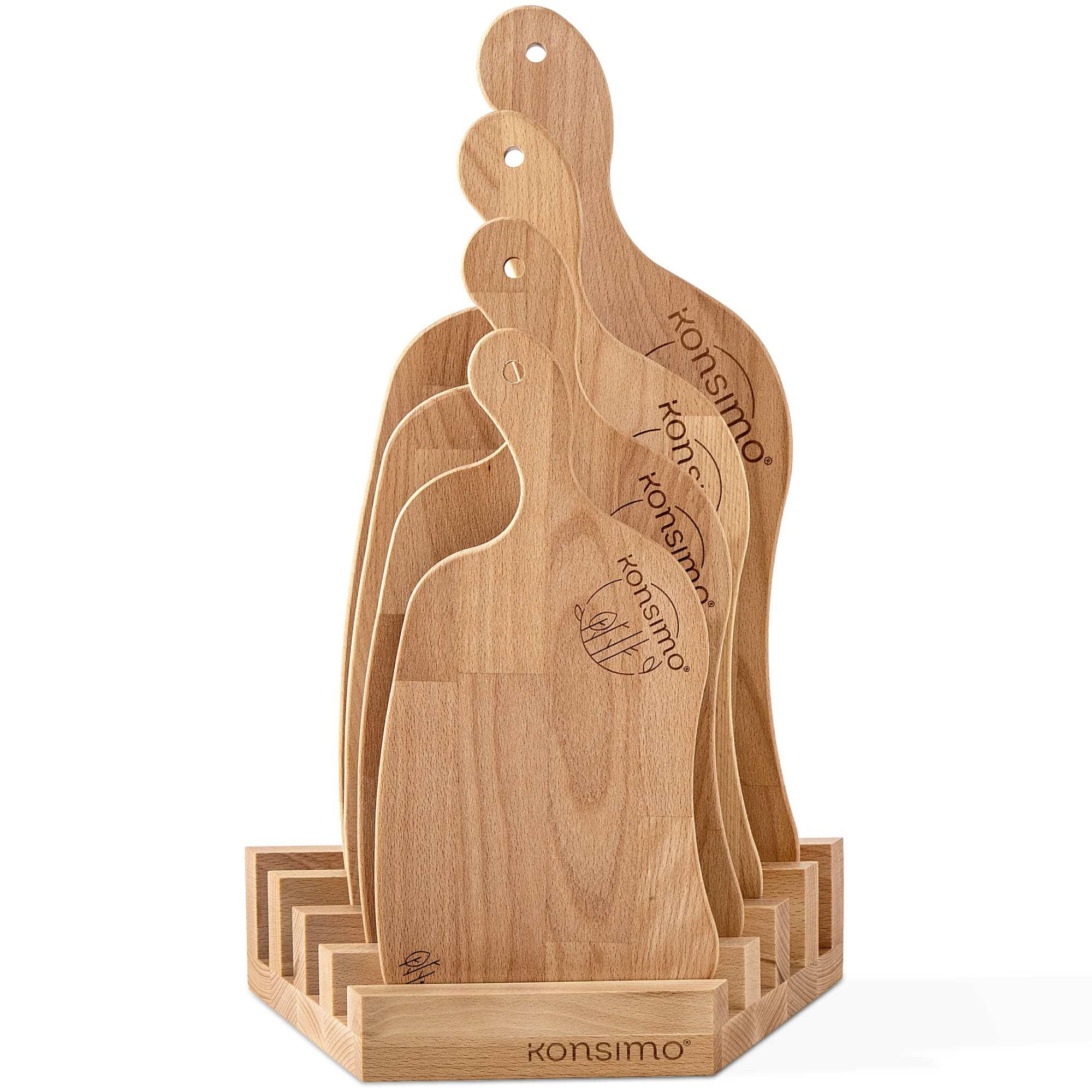 SCHNEIDEBRETT Set mit Halter Hemero 4tlg - Buchefarben, Holz (49/8cm) - KONSIMO®