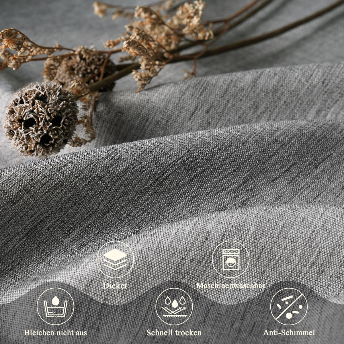 DUSCHVORHANG Leinen Wasserdicht Grau 180/180 cm - Grau, Textil (180/180cm) - Kaket