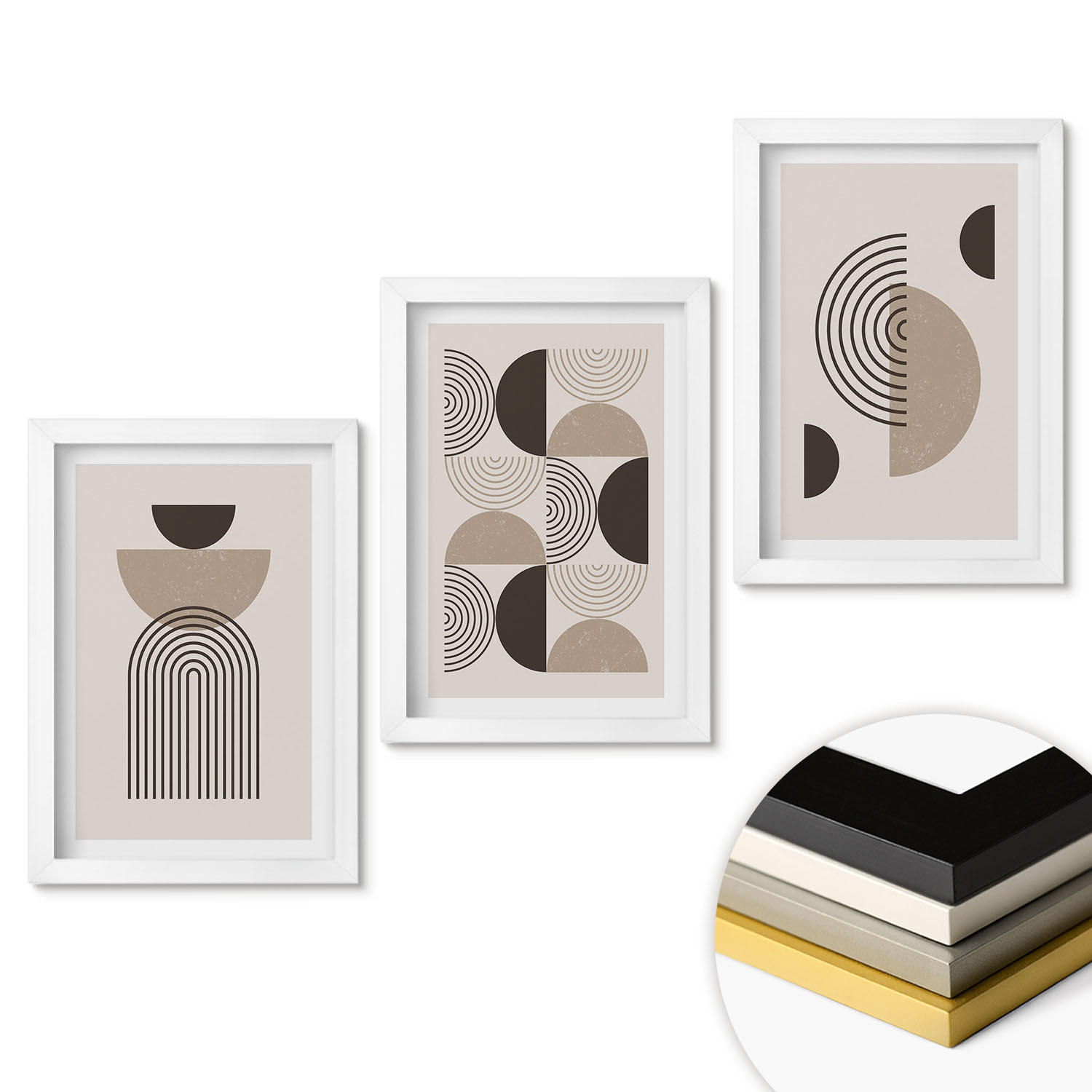 WANDBILDER 3er-Set - 20x30 cm Weißer Rahmen - Abstrakte Minimalismusmuster - Weiß, Kunststoff (20/30cm) - ArtPrintCave