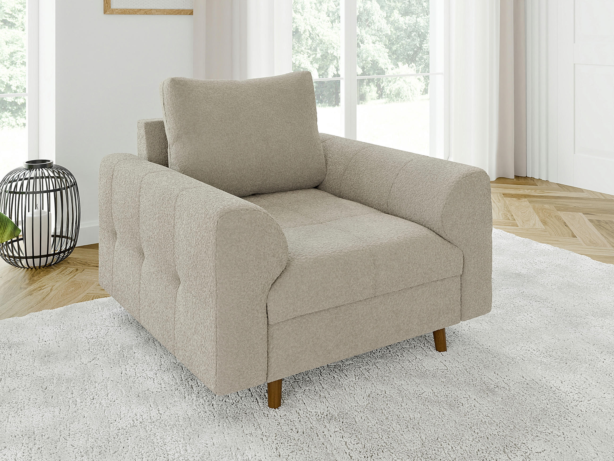 SESSEL Henrik Beige Boucle - Beige/Braun, Holz/Textil (97/81/93cm) - S-Style Möbel