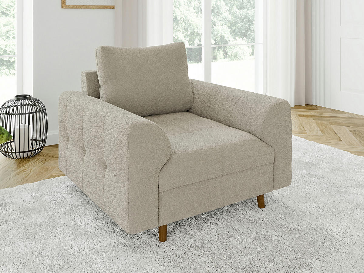 SESSEL Henrik Beige Boucle - Beige/Braun, Holz/Textil (97/81/93cm) - S-Style Möbel