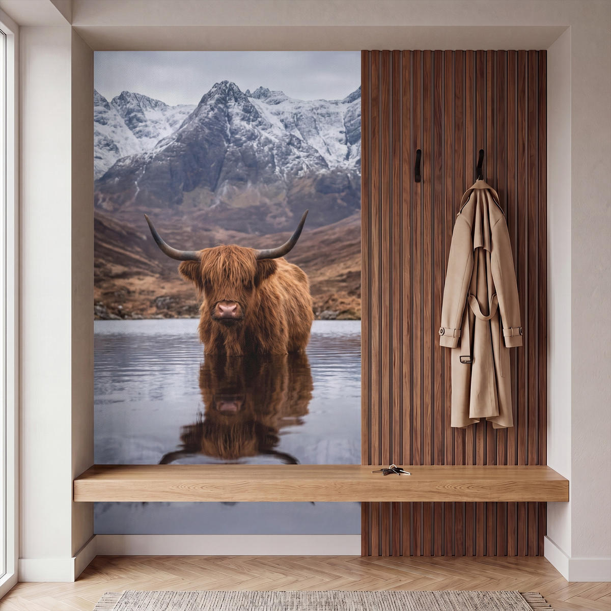 TAPETE - Schottischer Hochländer - Braun - Wasser - 120x200 cm - Braun, Papier (120/200cm) - OnlyWow